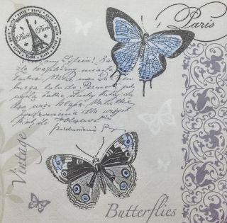3x Single Paper Napkins Decoupage Craft Tissue Butterfly Paris Eiffel Stamp M131
