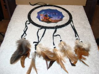 Dreamcatcher With A Picture Of An Indian Lady And Wolves (a)