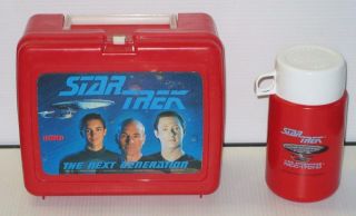 Vintage Star Trek Next Generation Red Plastic Lunchbox Thermos Insert 1989 Unuse