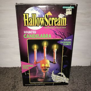 Vintage Hallowscream Lighted Skull Halloween Candelabra 1994 -
