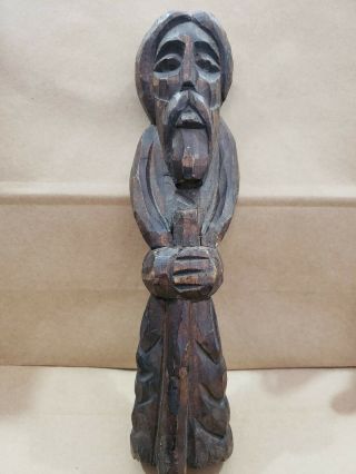 Vintage Hand Carved Wood Saint Statue Figure Primitive Folk Art 11 1/2 "