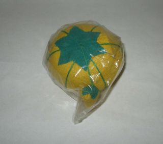 Vintage Yellow / Green 3 " Tomato & Strawberry Pin Cushion In Pack