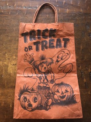 Vintage Halloween Ghost Pumpkin Scarecrow Paper Trick Or Treat Bag