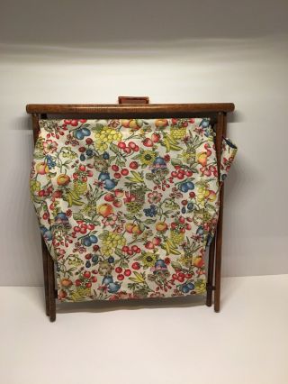 Vintage Knitting Crochet Yarn Folding Carry Tote Stand Strawberries Cherries 3