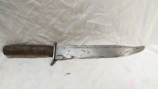 Vintage Unmarked Bowie Knife.  Fighting,  Hunting.  14in Long.  Wood Handle