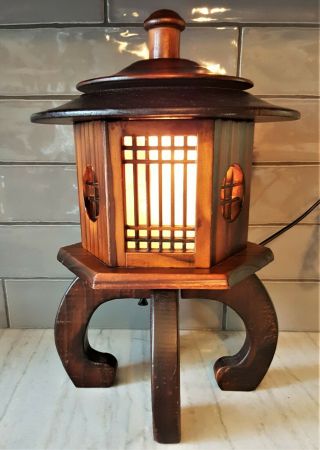 Dong Yang Asian Lantern Table Lamp Desk Japanese Wood Electric Light Up Tall