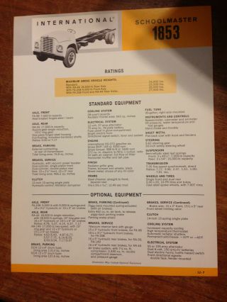 Vintage International Harvester Schoolmaster 1853 Truck Specification Sheet