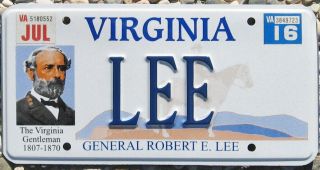 2016 Virginia,  " Robert E.  Lee " License Plate,  Celebrating The Confederacy,  Lee