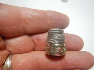 Antique Old Thimble Sterling Silver Gold Band Sterling Marked Inside Top