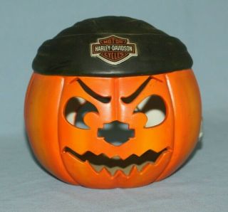 Harley Davidson Spooky Halloween Pumpkin Candle Holder