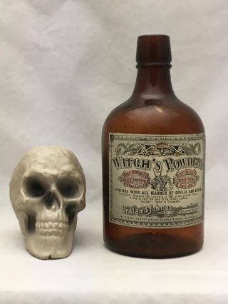 Antique Cork Top 8.  5 " Brown Bottle W/ Witch 