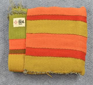 VTG Del Sol Inc Green Orange Yellow Woven Wool Saddle Blanket Rug with Bag 56x33 8
