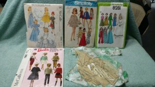 4 Vtg Barbie Doll Clothing Patterns 1959 69 77 & Bonus Mccalls Simplicity
