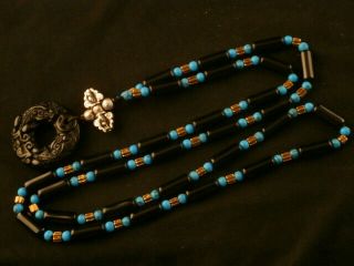 Tibetan Agate Dzi Beads Necklace W/dzi 2pixius Bi Pendant O028