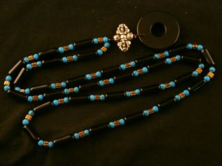 Tibetan Agate Dzi Beads Necklace W/Dzi 2PiXius Bi Pendant O028 5