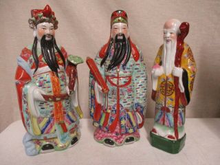 3 Vintage Porcelain Japanese Japan Oriental Figures Statues Emb 13 - 14 " Ht Figure