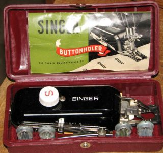 Vintage Singer Sewing Machine Buttonholer In Case With Instructions