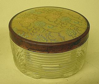 Vintage Art Deco Footed Glass Vanity Powder Box Jar With Brass Lid