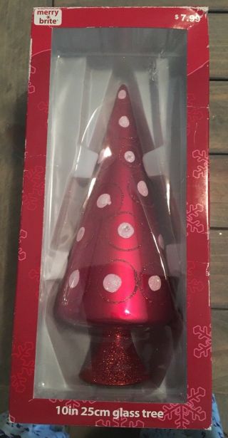Merry Brite 10” Red White Polka Dot Glass Tree Christmas 2007
