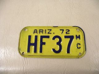 1972 Arizona Motorcycle License Plate Hf 37