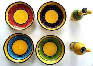 Tabletop Gallery Bohemian Stripe Hand Painted Crafted 4 Salad Bowls Oil Vinegar
