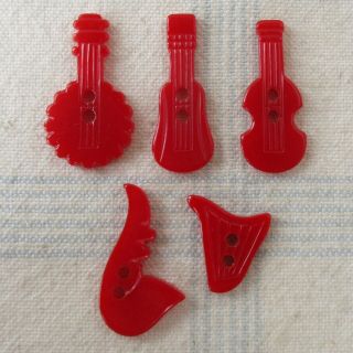 Set Of 5 Red Realistic/goofy Musical Instrument Buttons