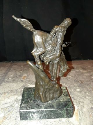 Vintage Frederic Remington Bronze Statue Mountain Man Marble Base 3