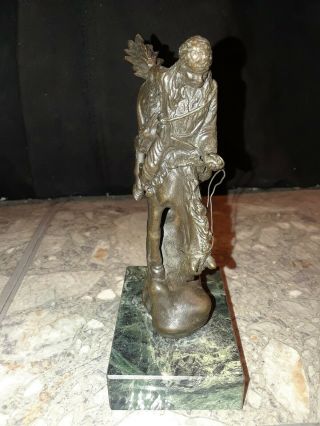 Vintage Frederic Remington Bronze Statue Mountain Man Marble Base 4
