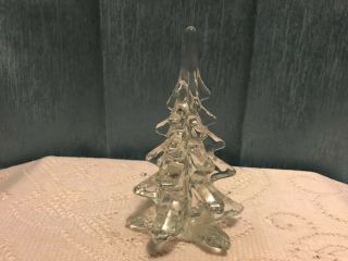 Rare Vtg Enesco Solid Glass Clear Crystal 6 " Christmas Tree Paper Weight