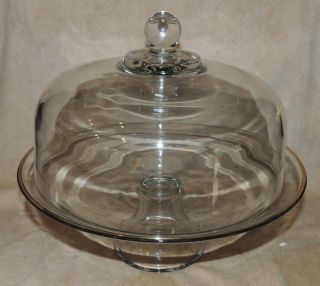 Vintage Heavy Glass Pedestal Cake Stand With Domed Dome Lid Cover Gold Trim