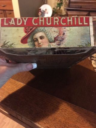 Rare Antique Early 1900’s Lady Churchill Cigar Box Wood 1910 Tax Stamp 7