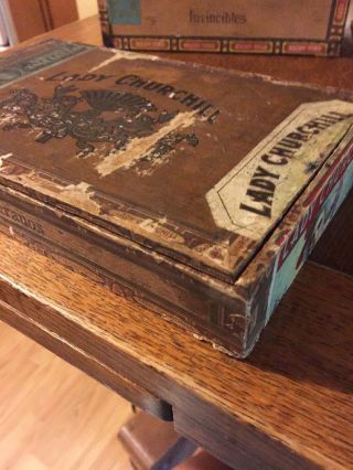 Rare Antique Early 1900’s Lady Churchill Cigar Box Wood 1910 Tax Stamp 8