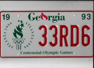 Georgia 1993 License Plate " 33rd6 " Atlanta Olympics