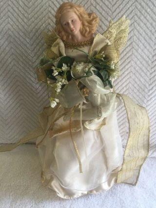 Vintage Angel Christmas Gold Tabletop Or Tree Topper 14.  75”
