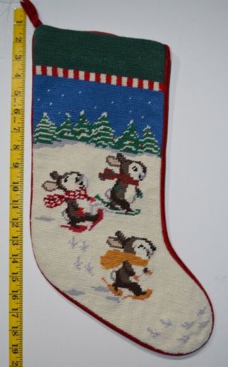 Lands End Blank Bunnies With Snowshoes Needlepoint Christmas Stocking