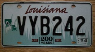 Single Louisiana License Plate - 2014 - Vyb242 - 200 Years