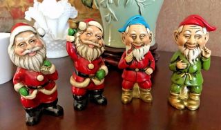 Vintage Paper Mache Elf Figurine Japan Santa Gnome Christmas Euc Green Gold Red