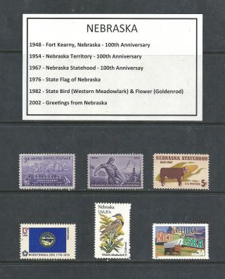 Nebraska - 6 U.  S.  Stamps Ready To Frame/display