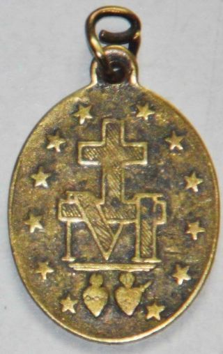 Antique 19thc.  Early Bronze Miraculous Holy Medal Catholic Bvm Mary Monogram