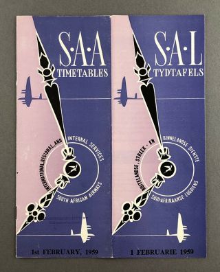 South African Airways Saa Airline Timetable February 1959 Sal Route Map