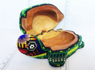 Magnificent Hand Beaded Huichol Art - Sacred Turtle - Jewlery Box