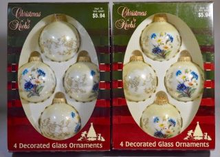 Vintage Christmas By Krebs Set Of 8 Decorated Holiday Tree Glass Ball Ornaments