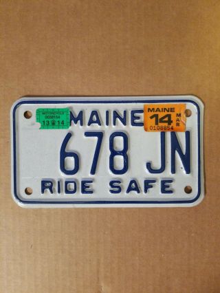2014 Maine " Ride Safe " Motorcycle License Plate (678 Jn)