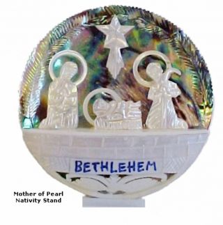 Miniature Mother Of Pearl Nativity Scene From Bethlehem Israel