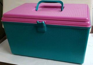 Vintage Wilson Blue/pink Plastic Sewing Thread Storage Box W/ Tray 719