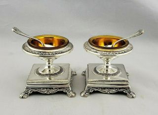 Pair Footed Silver Plate Godinger Salt Cellars For Neiman Marcus