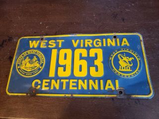 1963 West Virginia Centennial Front License Plate