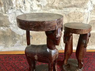 2x Vintage Trobriand Island Handcarved Timber Stool Chair Side Table.  PNG Tribal 2