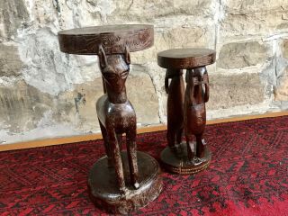 2x Vintage Trobriand Island Handcarved Timber Stool Chair Side Table.  PNG Tribal 4
