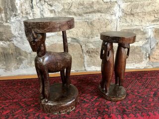 2x Vintage Trobriand Island Handcarved Timber Stool Chair Side Table.  PNG Tribal 5